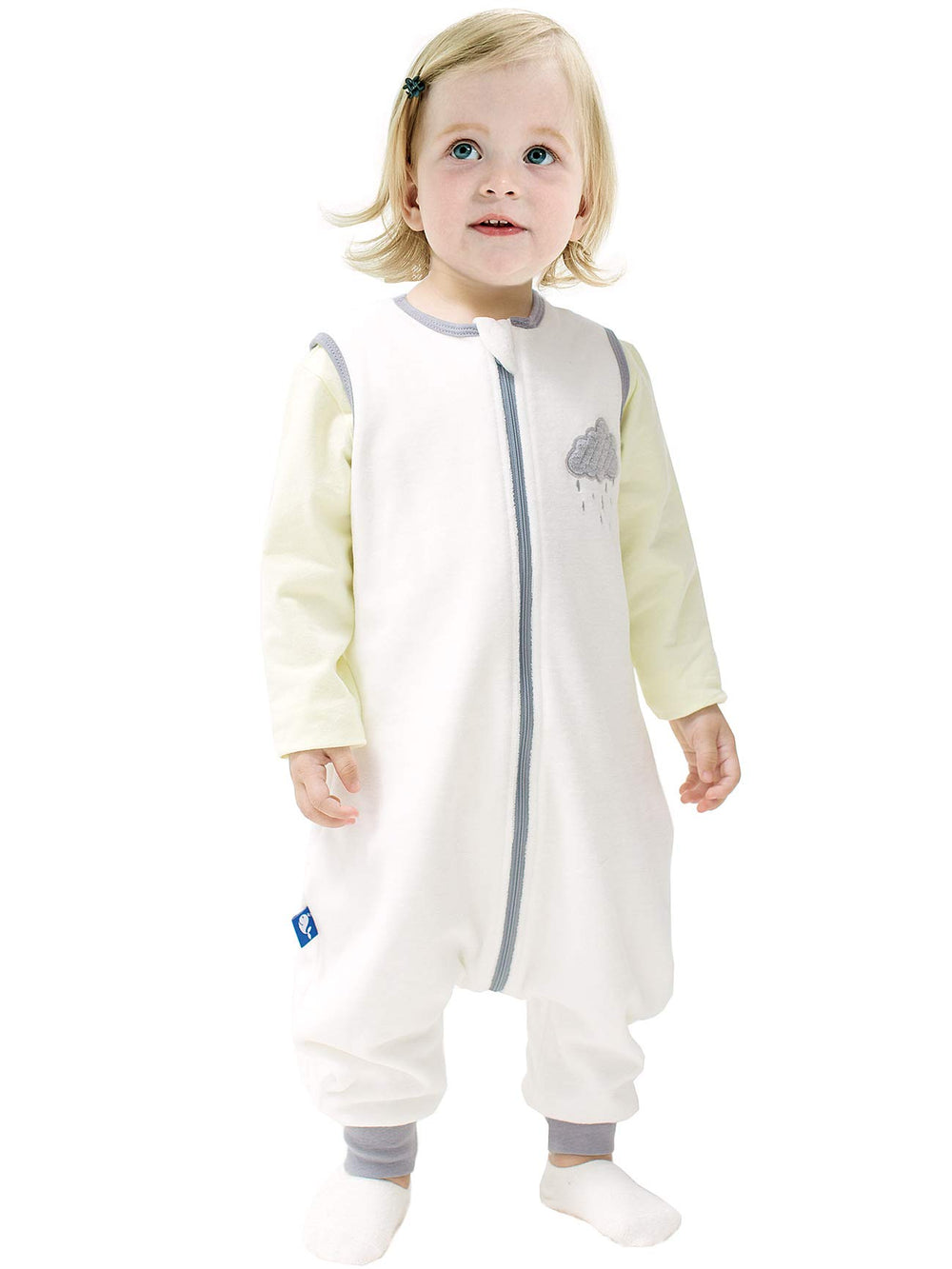 ililmmoe baby sleep sack with legs in white cloud with soft organic cotton lining