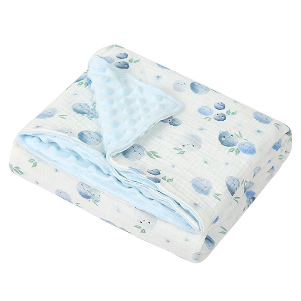 illikkuyax Blueberries minky blanket front view showing soft muslin and cozy warmth