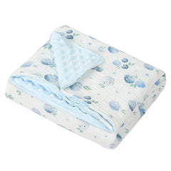 illikkuyax Blueberries minky blanket front view showing soft muslin and cozy warmth