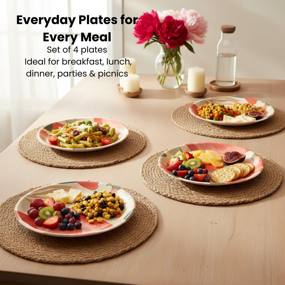 ilohaus bamboo plates for kids stacked for compact storage
