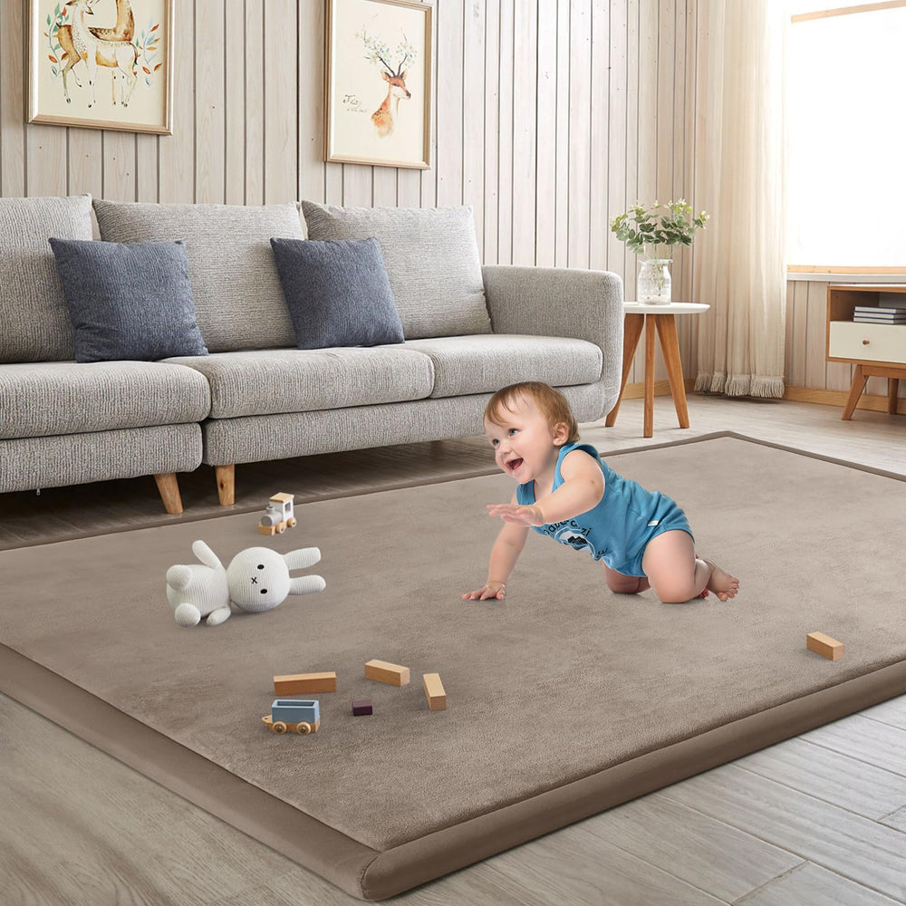 ILPEOD baby play mat with 59x59 inch size and plush velvet surface for cozy tummy time