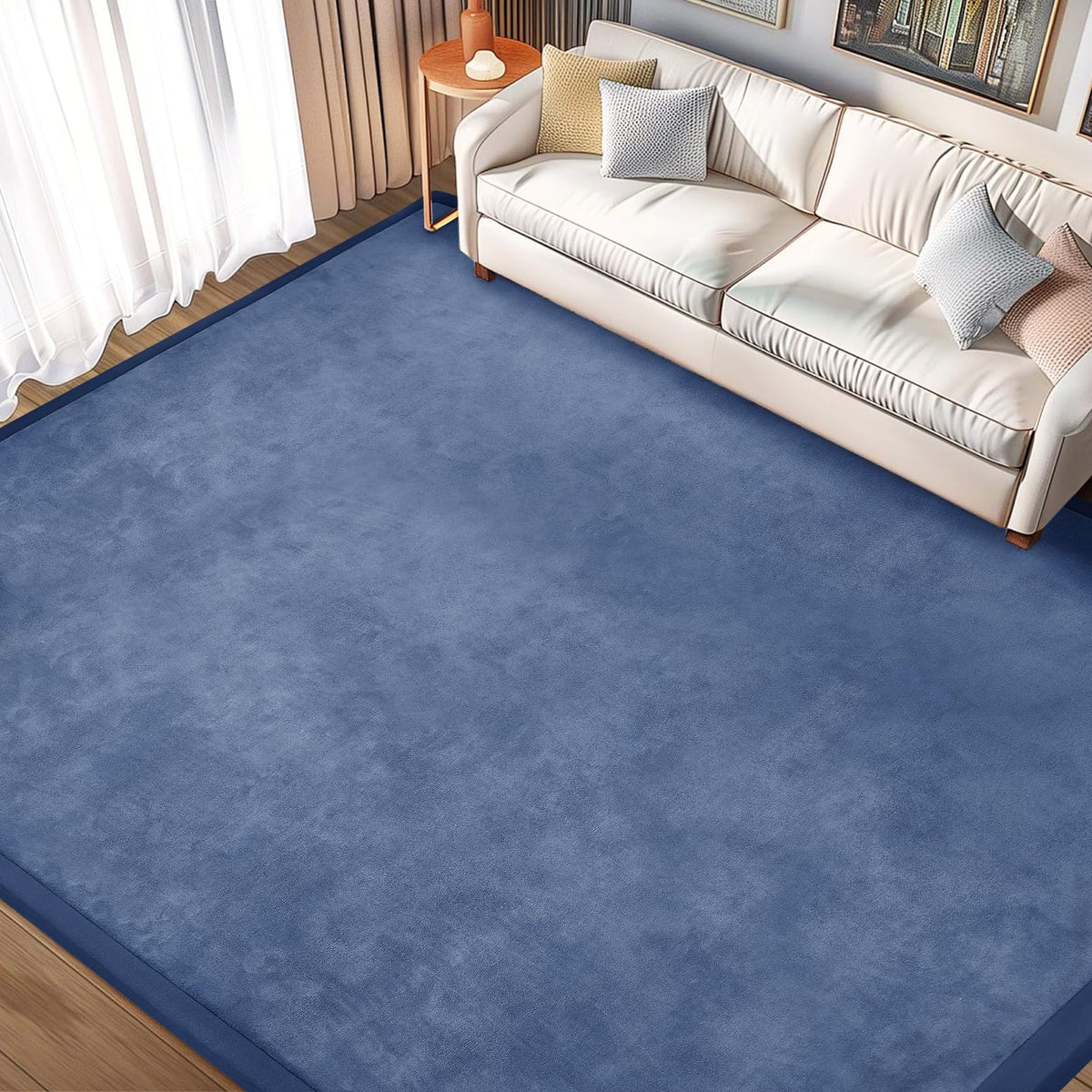 ILPEOD Baby Play Mat blue velvet cover offers soft cushioning for baby play