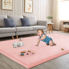 ILPEOD baby play mat front view in pink offers a safe, cushioned play space.