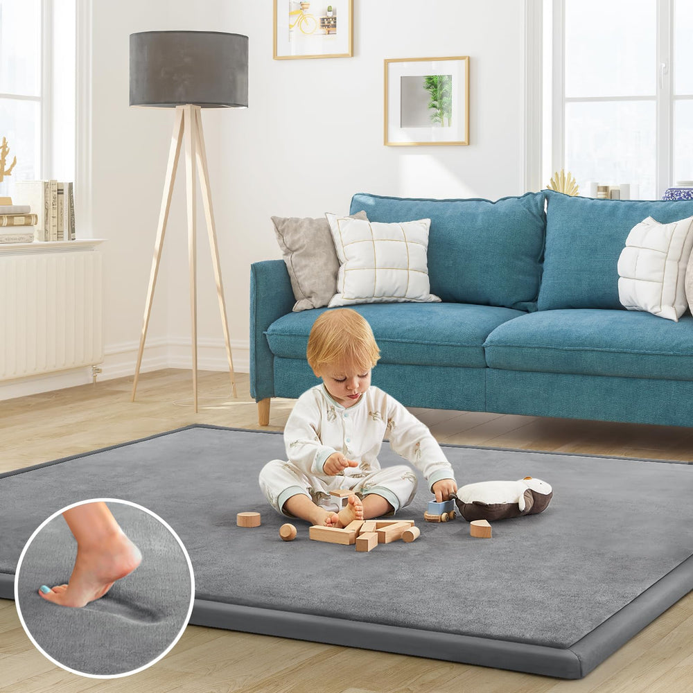 ILPEOD baby play mat grey front view shows safe cushioned floor space for playtime