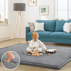 ILPEOD baby play mat grey front view shows safe cushioned floor space for playtime
