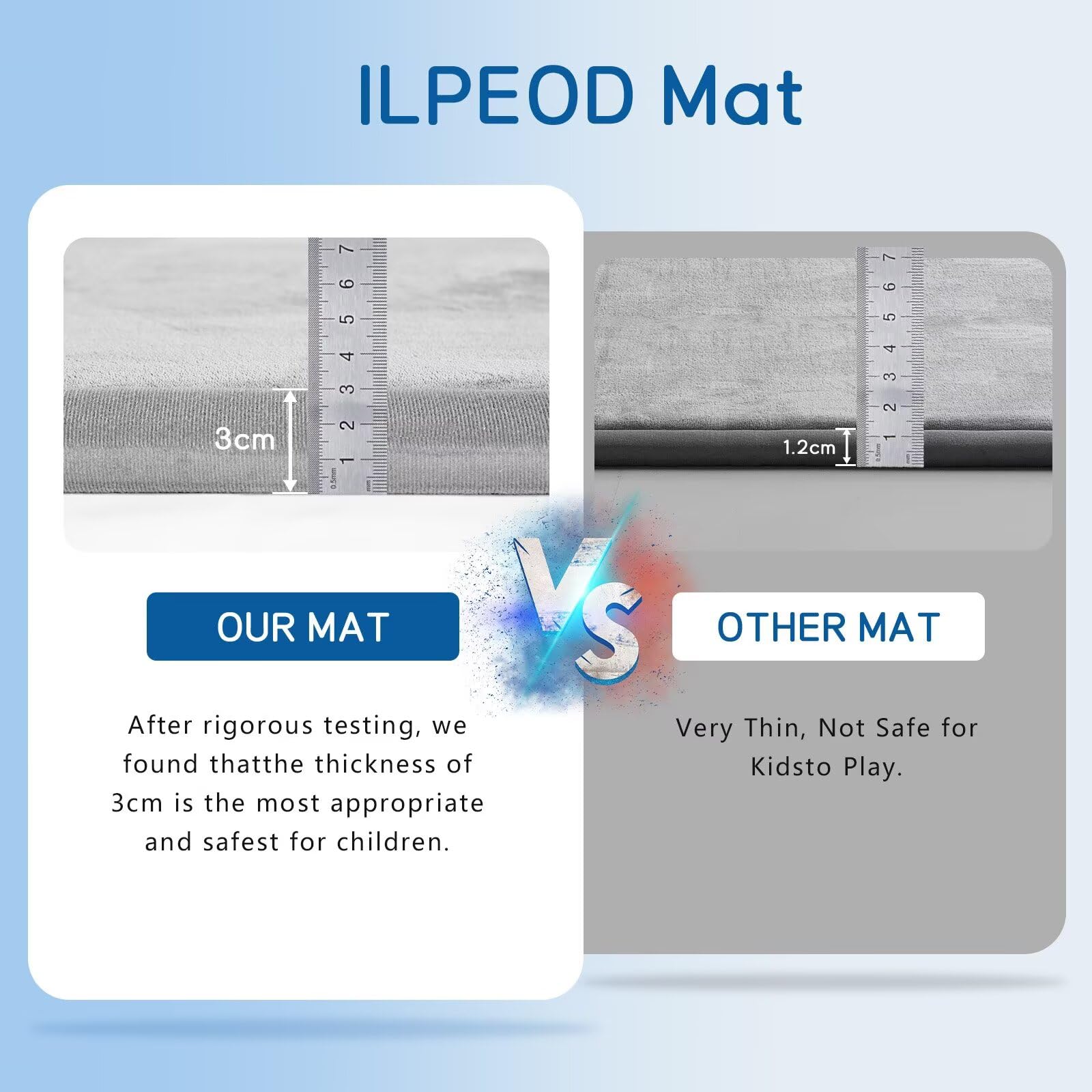 ILPEOD mat features padded edges for extra floor comfort and safety.