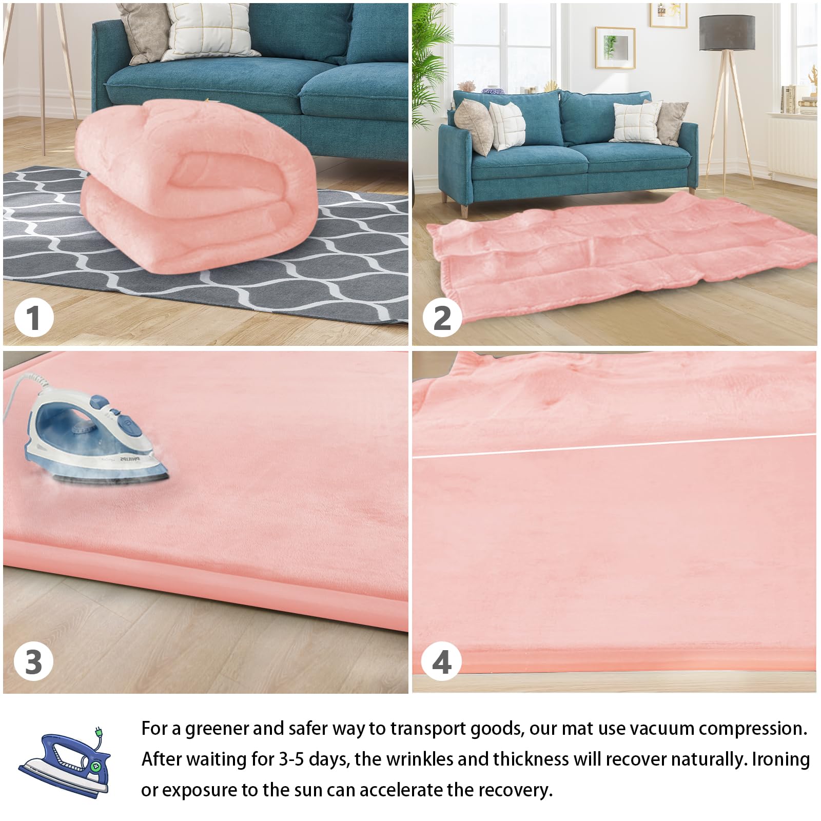 ILPEOD pink mat is easy to clean and stain resistant.