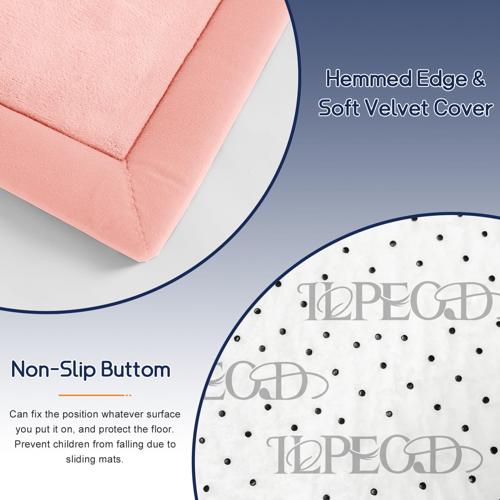 ILPEOD pink tummy-time area encourages movement on a soft surface.