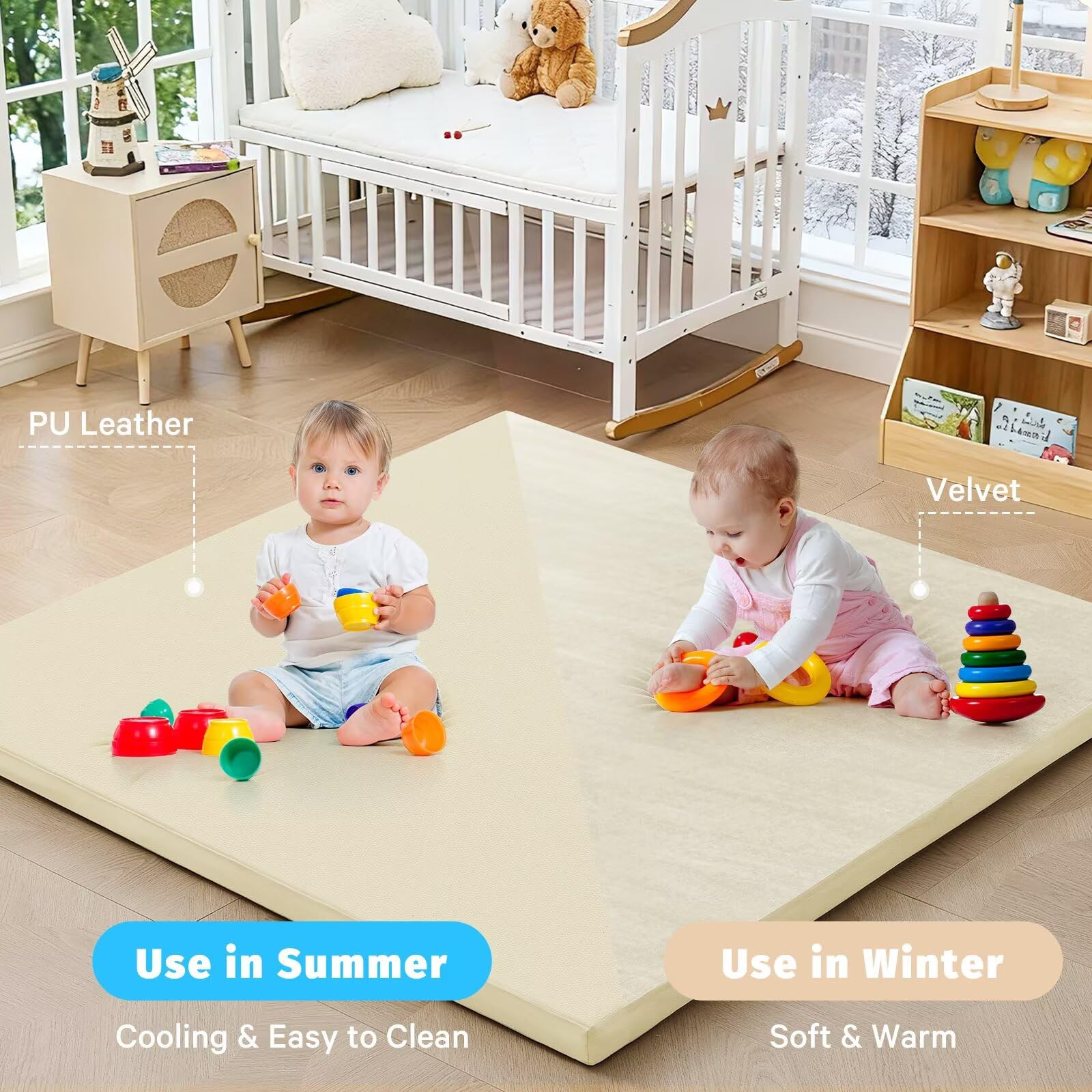 Fits under playpens and in nurseries for versatile play space.