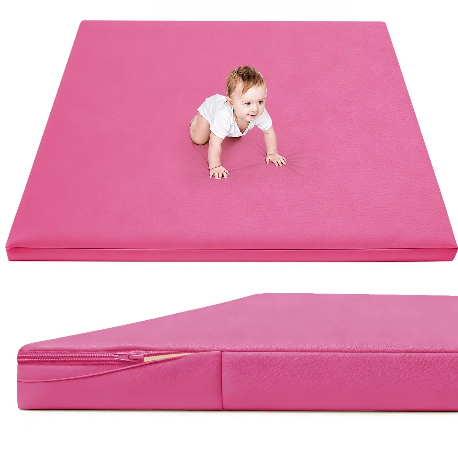 ILPEOD waterproof baby play mat pink top ideal for spill-free tummy time