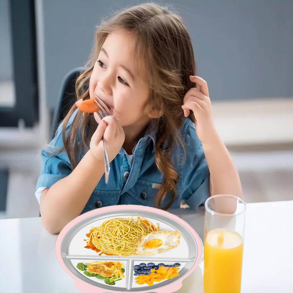 iLulala 304 stainless steel toddler plate blends durability and easy cleaning.
