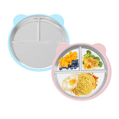 iLulala bear-ear design plate with suction base secures on highchair tray.