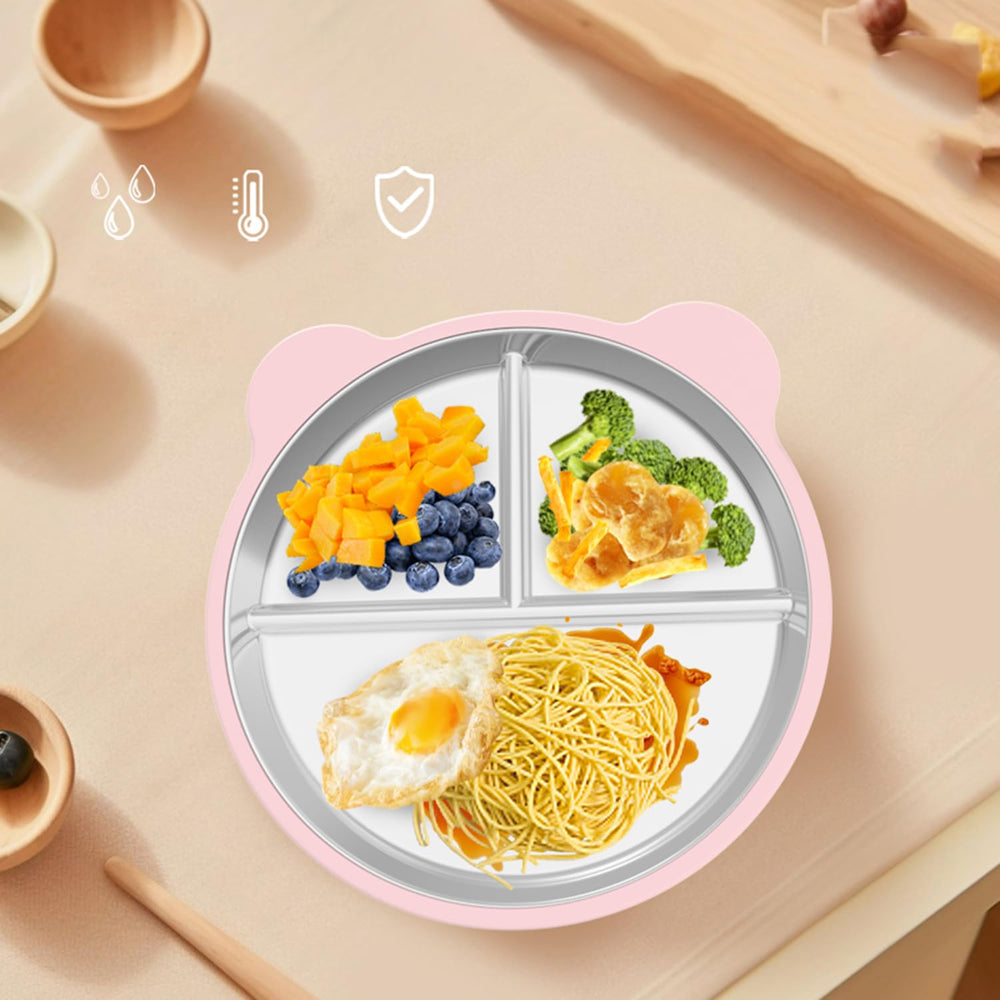 iLulala 9-inch toddler plate with three sections keeps foods separated.