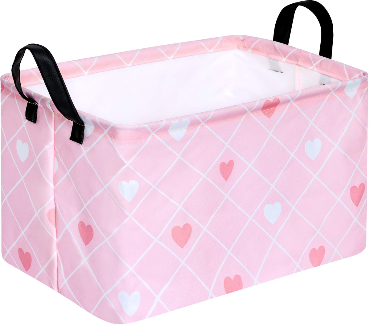 KUNRO Rectang Heart Valentine's Storage Basket Gift Shelf Basket Storage Bin, Nursery Basket Organizer Box for With Handles for Room Deco