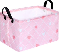 KUNRO Rectang Heart Valentine's Storage Basket Gift Shelf Basket Storage Bin, Nursery Basket Organizer Box for With Handles for Room Deco