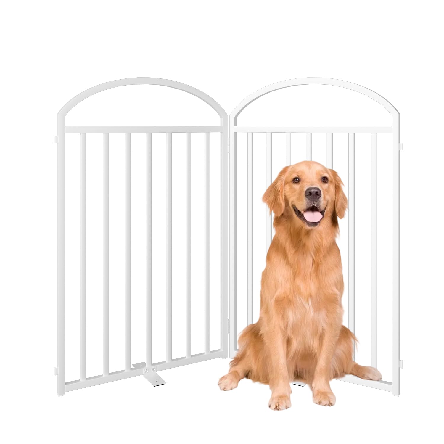 SNUOWU 2 Panels Full Matel Freestanding Dog Gates with Door, 48"Extra Wide 32"Tall Free Standing Dog Pet Gate for Indoor & Outdoor. Foldable Pet Fences for Doorways, House, Stairs, Porch, Deck, Yard