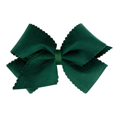 Wee Ones Girls' Grosgrain Hair Bow with Scalloped Edge Faux Velvet Overlay, Small King, Forest Green