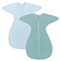 ZIGJOY Shark-Fin Transitional Swaddle for Newborn - 0.5 Tog Rayon Made from Bamboo Transition Swaddle Sleep Sack 6-12 Months Baby Arms Up Swaddle Blanket with 2-Way Zipper, Green&Blue