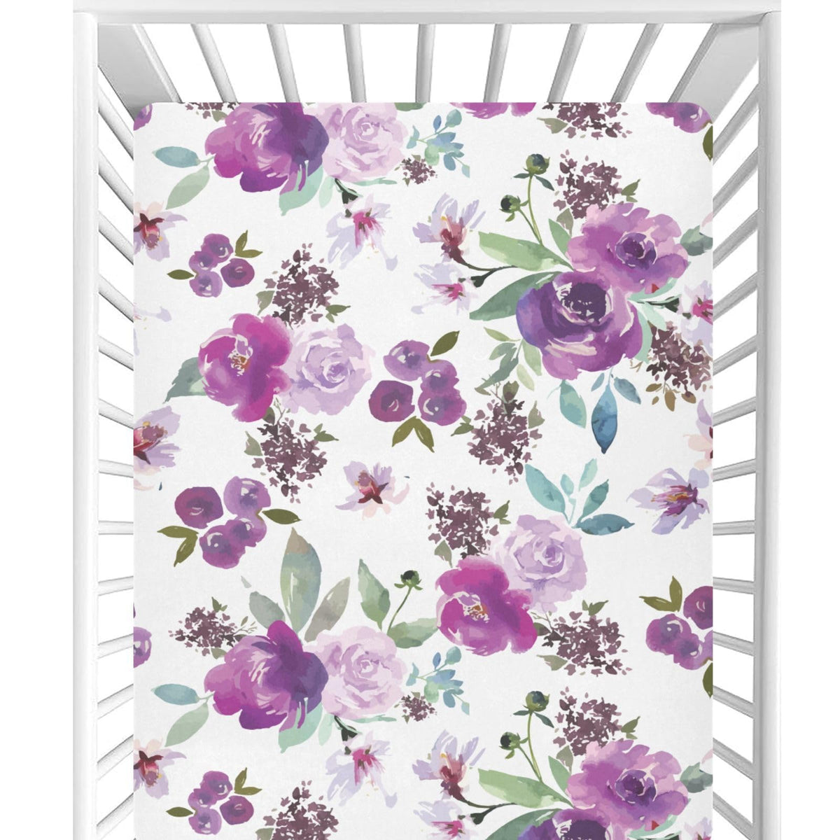 CaTaKu Crib Sheets for Girls & Boys - Purple Flower Farmhouse Pattern, Neutral Toddler & Mini Crib Mattress Sheets, Fitted for Nursery Bed - 27"x 39"