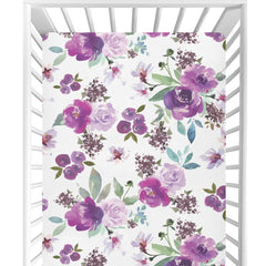 CaTaKu Crib Sheets for Girls & Boys - Purple Flower Farmhouse Pattern, Neutral Toddler & Mini Crib Mattress Sheets, Fitted for Nursery Bed - 27"x 39"