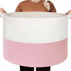 HONCESTA Extra Large Pink Cotton Rope Storage Basket — 22x22x14 in