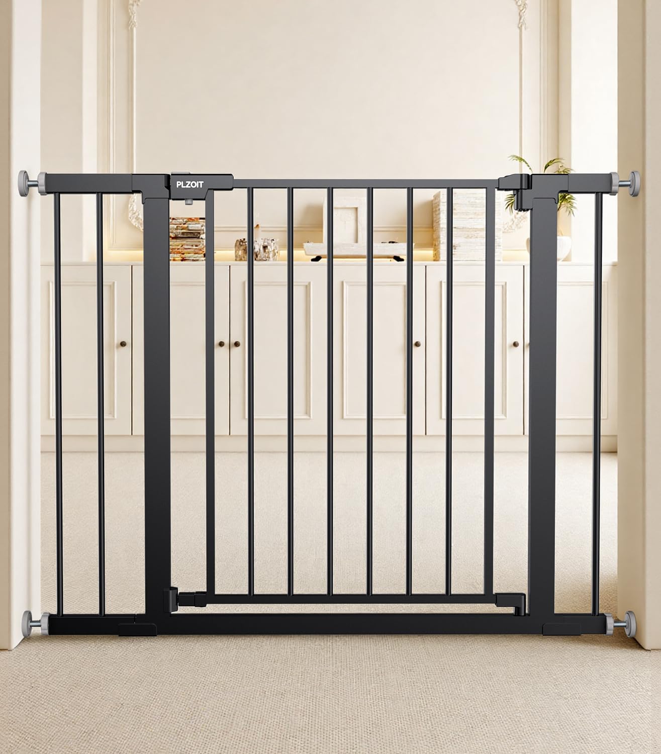 PLZOIT baby gate on stairs offers safe walk-through access for busy households.