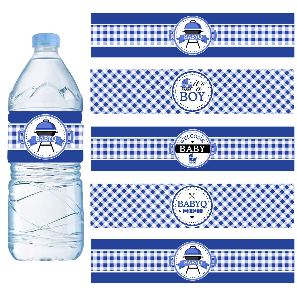 Cheereveal 24Pcs BBQ Baby Shower Water Bottle Labels – Waterproof, Self-Adhesive, Blue