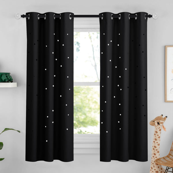 NICETOWN Hollow-Star Blackout Curtains for Kids, 63in, Grommet Top, W42xL63, Black — product image