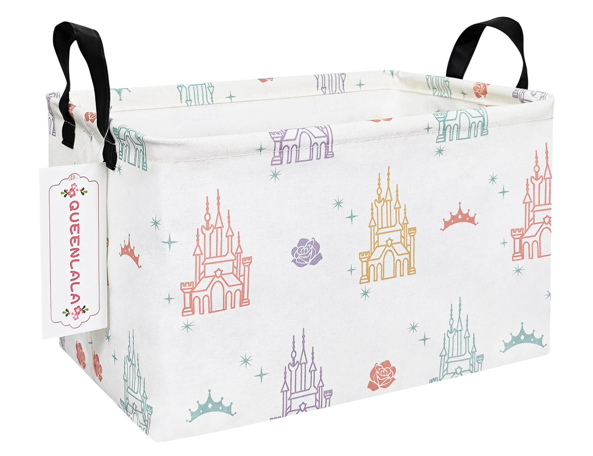 QUEENLALA Rectangular Laundry Hamper/Foldable Nursery Laundry Basket for Organizing/Storage Bin Baskets/Children Toy Office Bedroom/Toy Bin Closet Shelf Baskets（Rec-Rose Castle）