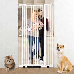 NexusSmash 71-Inch Extra Tall Pet Gate – Adjustable 29.92–43 Inches, Pressure-Mounted Swing Gate (White)