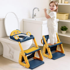 Potty Training Toilet, 2-IN-1 Toddler Potty Training Seats for Kids Baby Infant Boys Girls, Adjustable Potty Seat with ladder, Splash Guard, Anti-Slip Pad and Safety Handle, Blue Yellow
