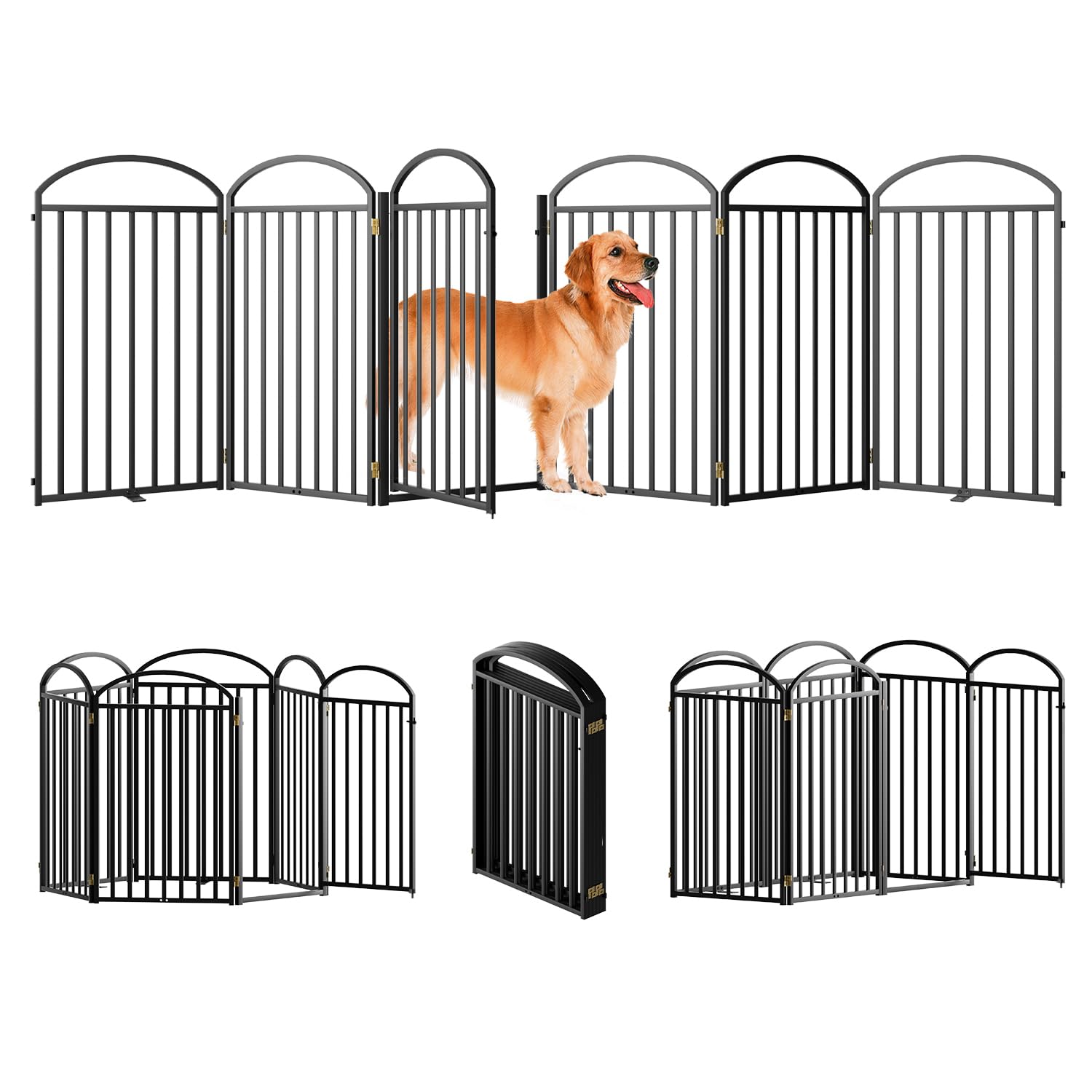 SNUOWU 6-Panel Freestanding Dog Gate with Door – 144-inch Wide, 36-inch Tall, Foldable Indoor/Outdoor
