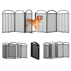 SNUOWU 6-Panel Freestanding Dog Gate with Door – 144-inch Wide, 36-inch Tall, Foldable Indoor/Outdoor