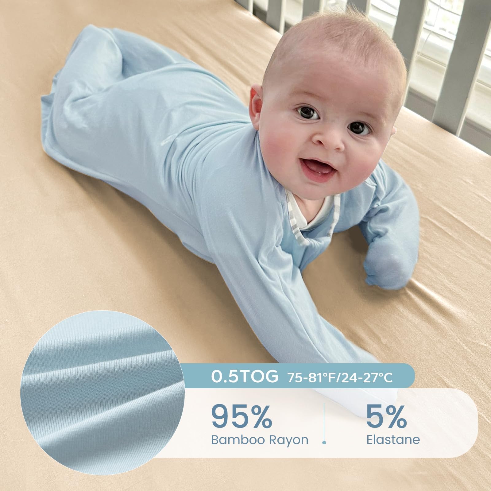 ZIGJOY Shark-Fin Transitional Swaddle for Newborn - 0.5 Tog Rayon Made from Bamboo Transition Swaddle Sleep Sack 6-12 Months Baby Arms Up Swaddle Blanket with 2-Way Zipper, Green&Blue