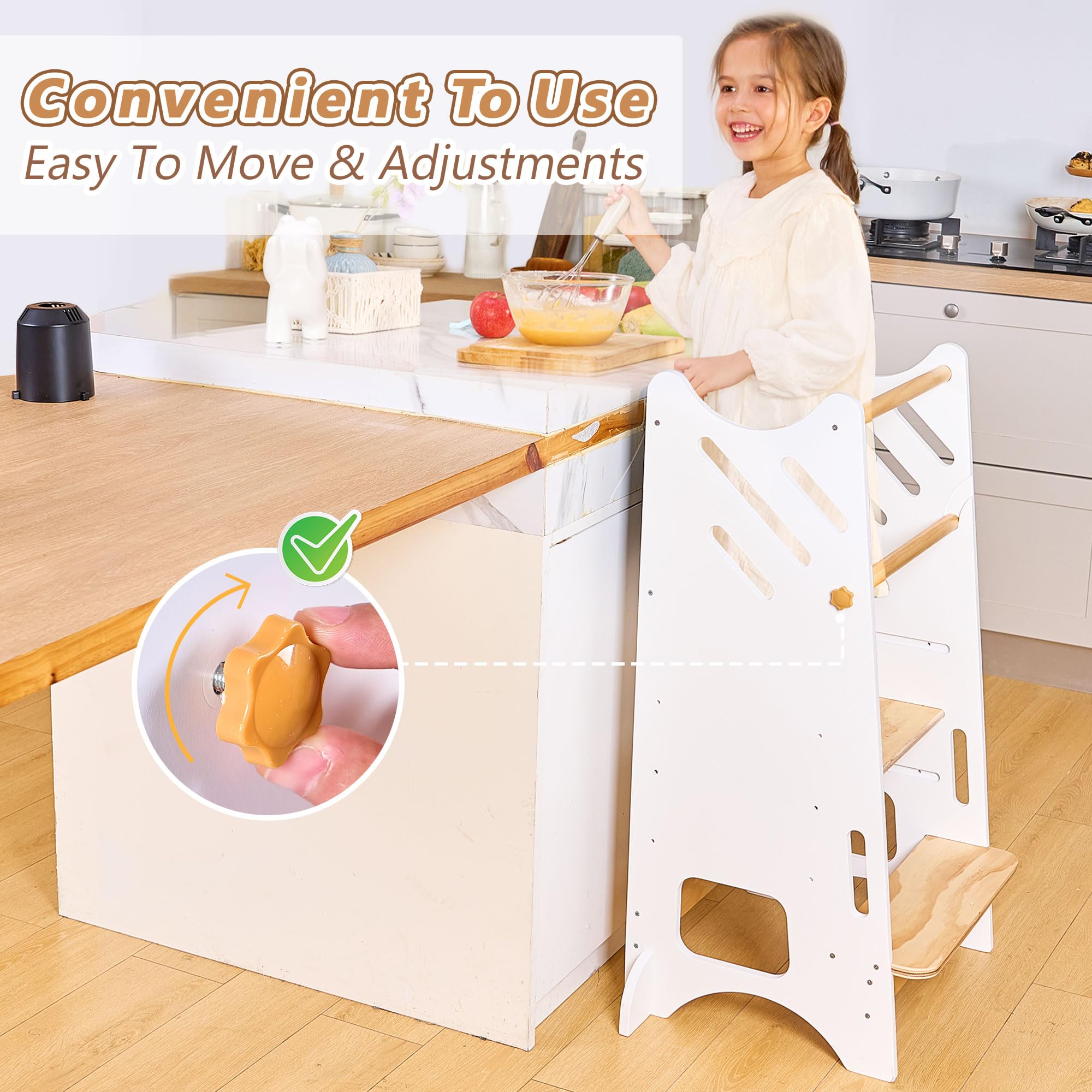 Buddgo safety rail on the standing tower keeps little helpers secure