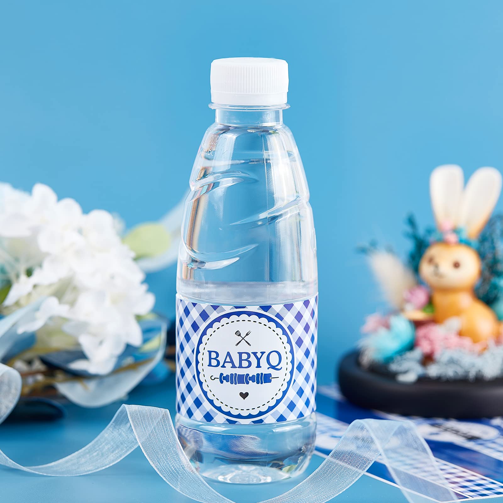 Cheereveal 24Pcs BBQ Baby Shower Water Bottle Labels – Waterproof, Self-Adhesive, Blue