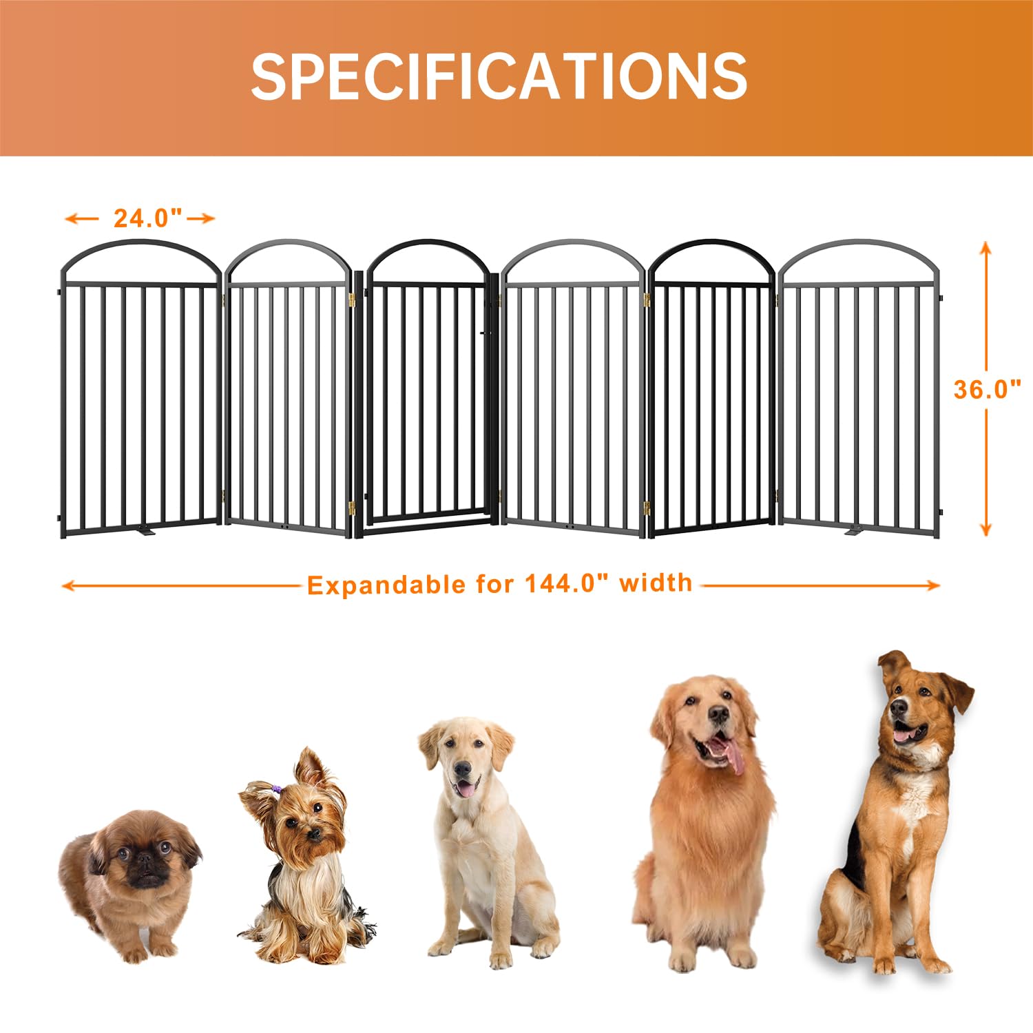 SNUOWU 6-Panel Freestanding Dog Gate with Door – 144-inch Wide, 36-inch Tall, Foldable Indoor/Outdoor