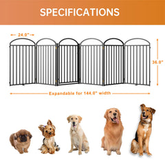 SNUOWU 6-Panel Freestanding Dog Gate with Door – 144-inch Wide, 36-inch Tall, Foldable Indoor/Outdoor