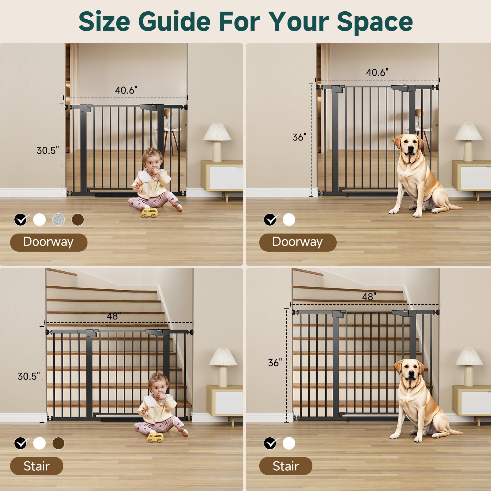 Cumbor 29.7-48 inch Baby Gate for Stairs - Auto-Close Walk-Through Door, Mom's Choice Award Winner