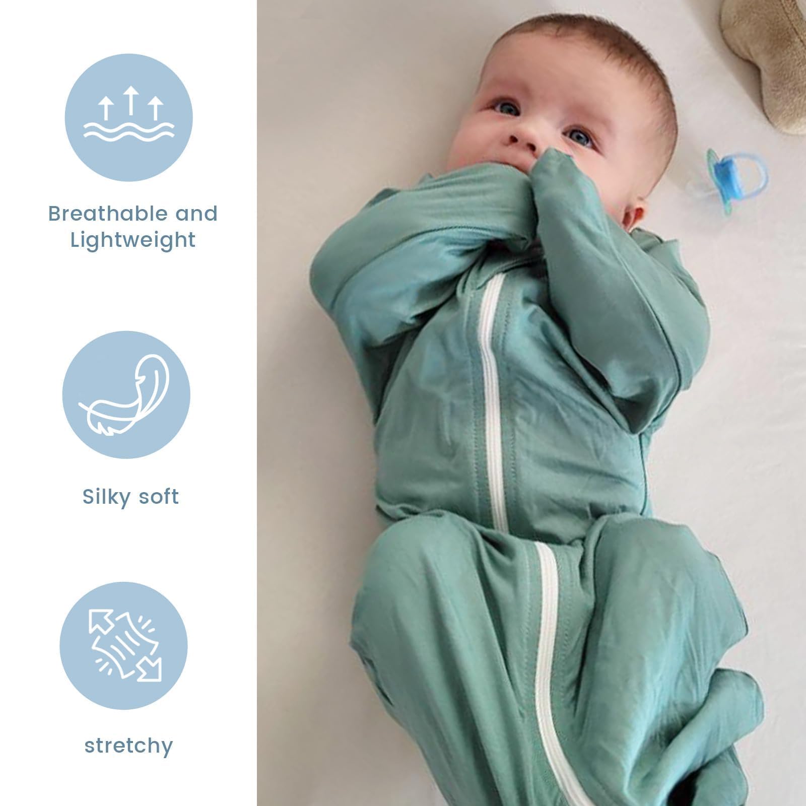 ZIGJOY Shark-Fin Transitional Swaddle for Newborn - 0.5 Tog Rayon Made from Bamboo Transition Swaddle Sleep Sack 6-12 Months Baby Arms Up Swaddle Blanket with 2-Way Zipper, Green&Blue