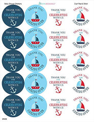 1.9 Inch Thank You Stickers Baby Shower Favor Nautical Boy 60 Labels Navy Blue Red