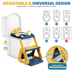 Potty Training Toilet, 2-IN-1 Toddler Potty Training Seats for Kids Baby Infant Boys Girls, Adjustable Potty Seat with ladder, Splash Guard, Anti-Slip Pad and Safety Handle, Blue Yellow
