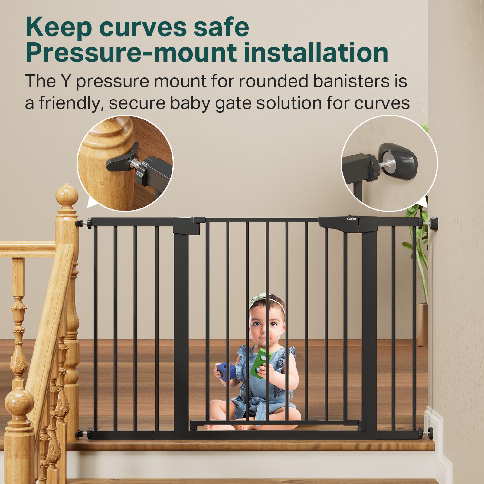 Cumbor 29.7-48 inch Baby Gate for Stairs - Auto-Close Walk-Through Door, Mom's Choice Award Winner