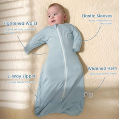 ZIGJOY Shark-Fin Transitional Swaddle for Newborn - 0.5 Tog Rayon Made from Bamboo Transition Swaddle Sleep Sack 6-12 Months Baby Arms Up Swaddle Blanket with 2-Way Zipper, Green&Blue