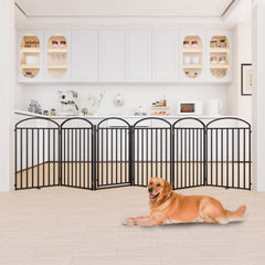 SNUOWU 6-Panel Freestanding Dog Gate with Door – 144-inch Wide, 36-inch Tall, Foldable Indoor/Outdoor