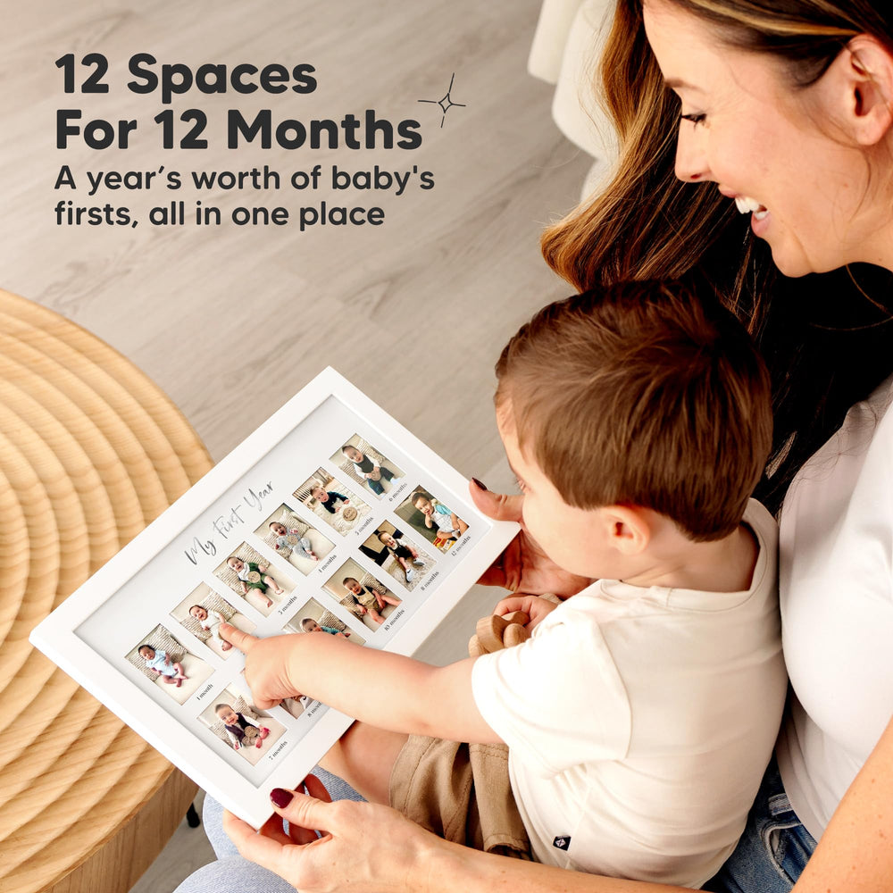 KeaBabies wood frame with glass cover in Alpine White preserves photos safely.