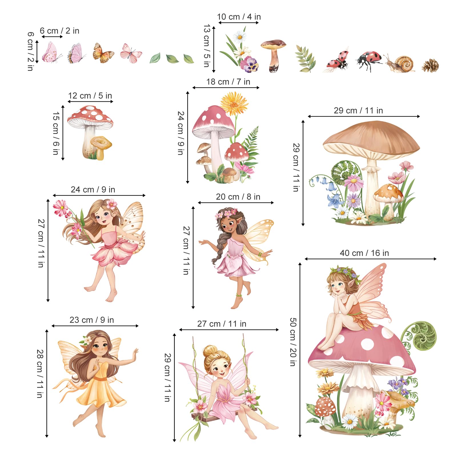 decalmile Pink Fairy Girls Wall Decals Large Mushroom Flower Butterfly Wall Stickers Girls Bedroom Baby Nursery Kids Room Wall Decor