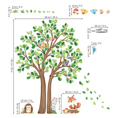 decalmile Woodland Animals Large Forest Tree Wall Decals Fox Rabbit Hedgehog Wall Stickers Baby Nursery Toddler Room Living Room Wall Decor
