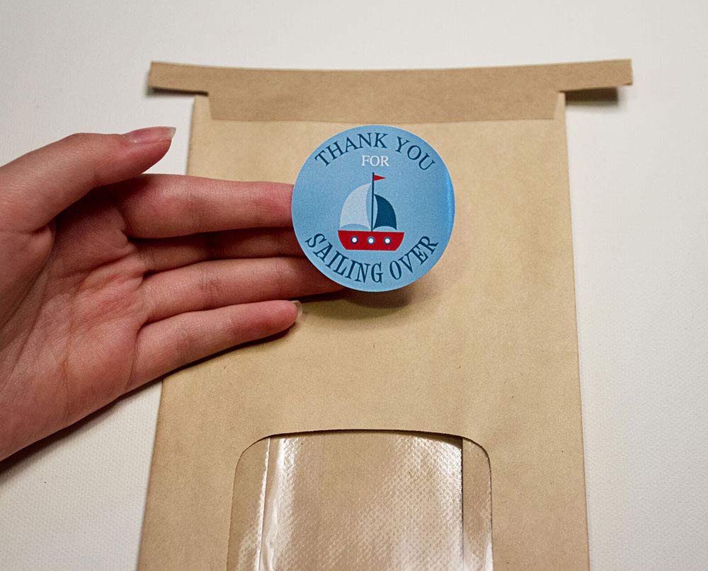 1.9 Inch Thank You Stickers Baby Shower Favor Nautical Boy 60 Labels Navy Blue Red