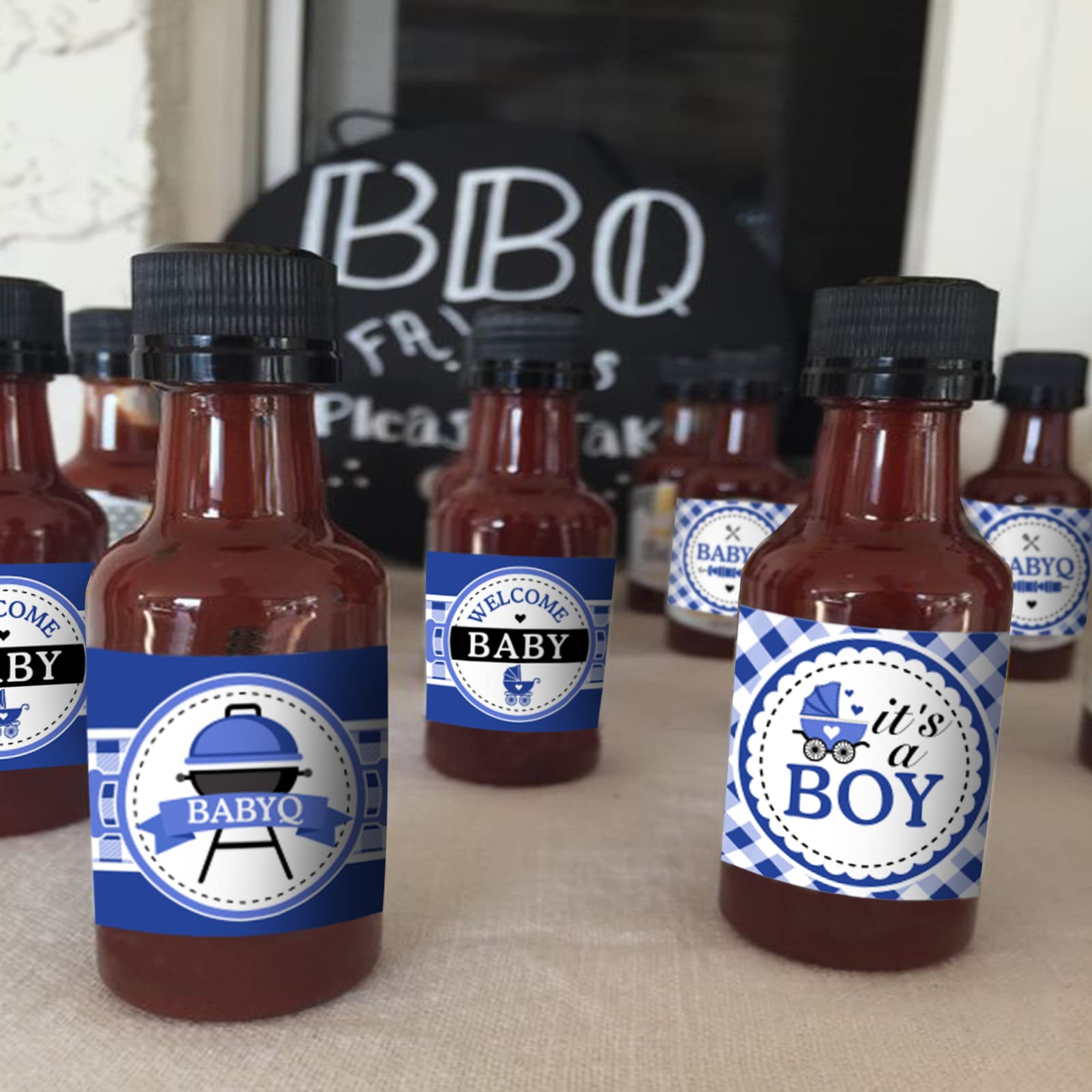 Cheereveal 24Pcs BBQ Baby Shower Water Bottle Labels – Waterproof, Self-Adhesive, Blue